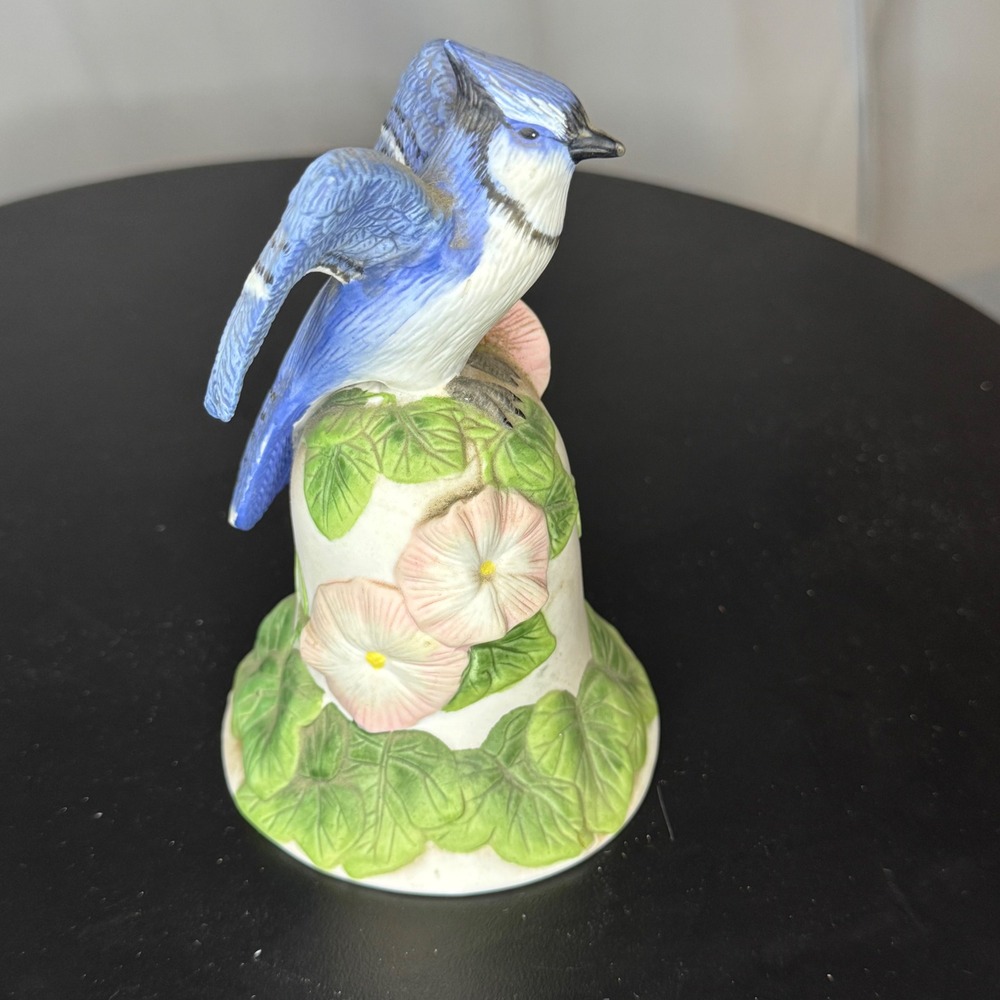 Y2K Avon Collectibles Blue Jay Bird‎ Bell Figurine 2001 Floral Home Decor